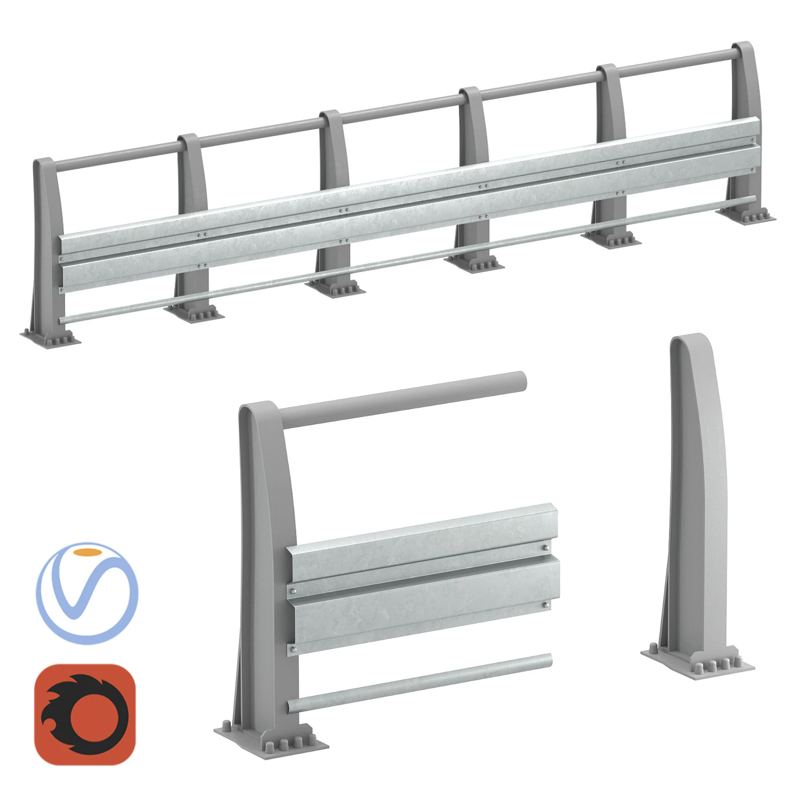 Road metal fence construction kit 01 3D Model .c4d .max .obj .3ds .fbx .stl .blend