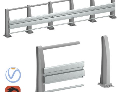 Road metal fence construction kit 01 3D 모델