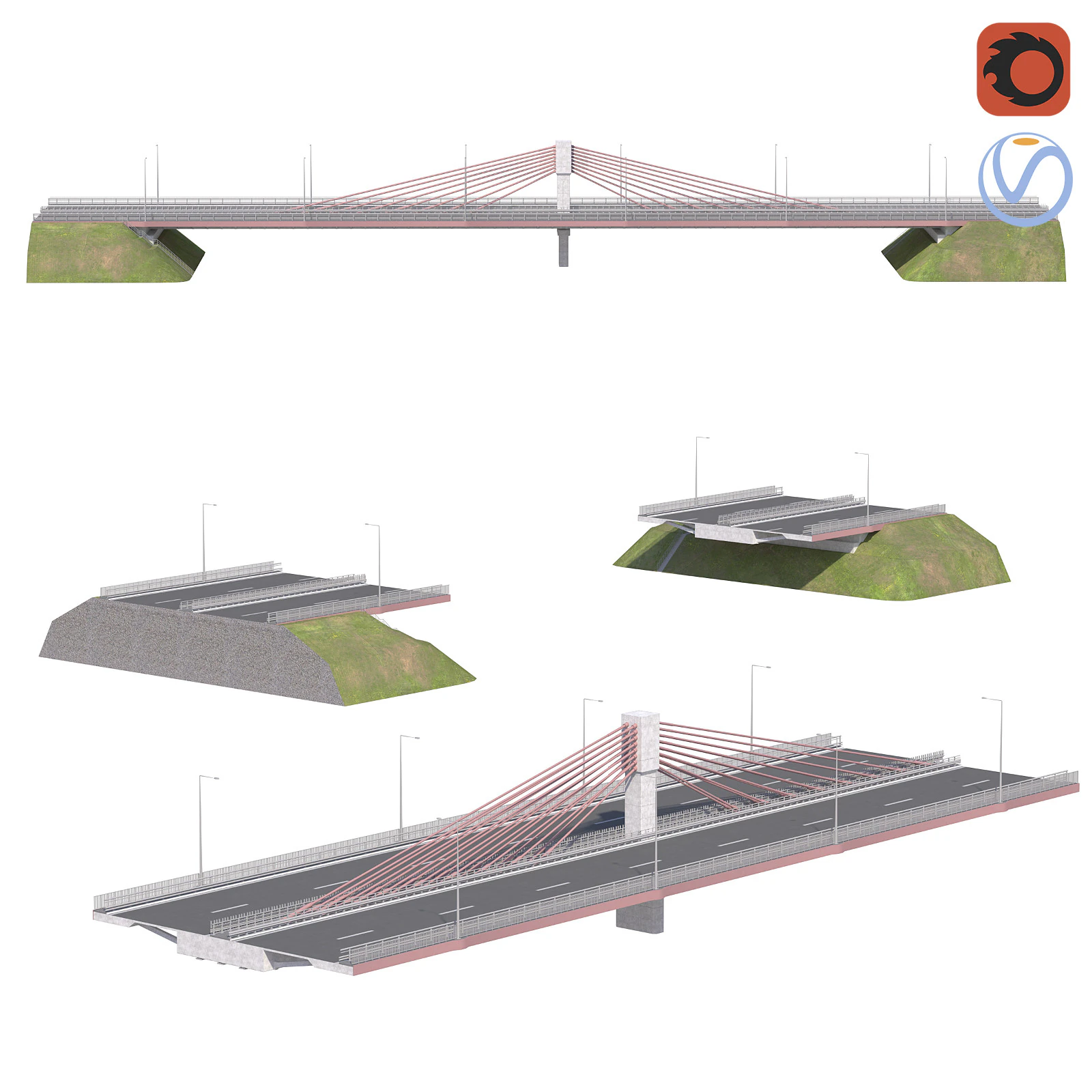 Bridge span suspension structure construction kit 3D Model .c4d .max .obj .3ds .fbx .stl .blend 