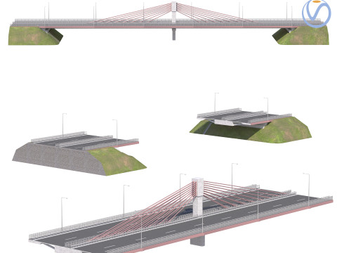 Bridge span suspension structure construction kit 3D Model