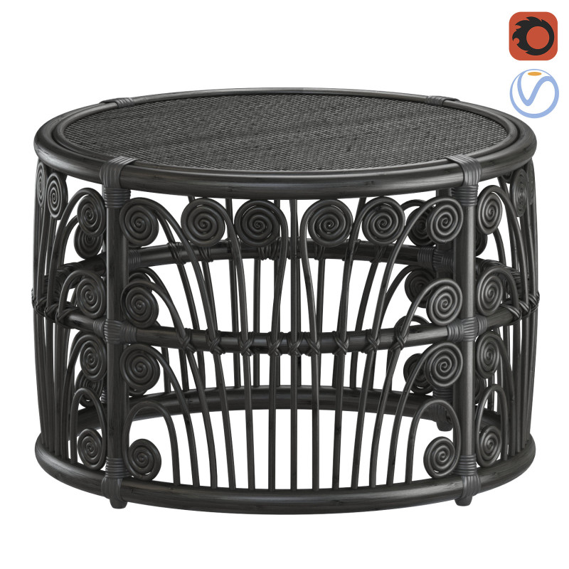 Black Bamboo Round table with rattan tabletop Modelo de impresión 3D .c4d .max .obj .3ds .fbx .stl .blend