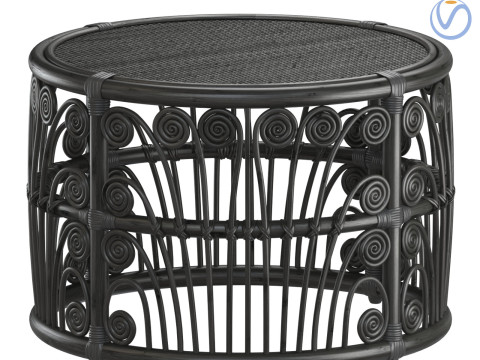 Black Bamboo Round table with rattan tabletop 3D 프린트 모델