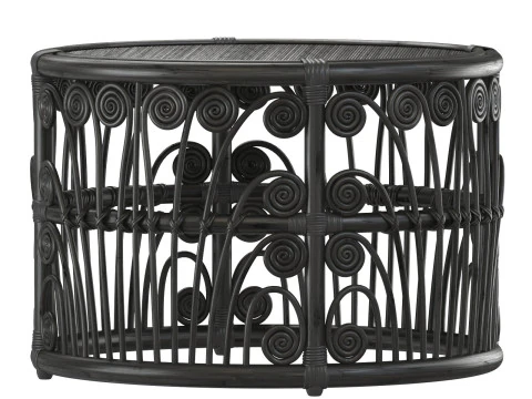 Mesa redonda de bambu preto com tampo de vime Modelo de Impressão 3D