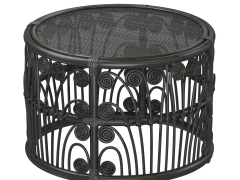 Mesa redonda de bambu preto com tampo de vime Modelo de Impressão 3D