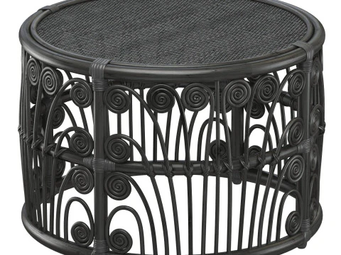 Mesa redonda de bambu preto com tampo de vime Modelo de Impressão 3D