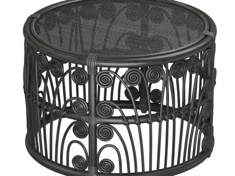 Mesa redonda de bambu preto com tampo de vime Modelo de Impressão 3D