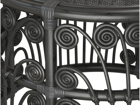 Mesa redonda de bambu preto com tampo de vime Modelo de Impressão 3D