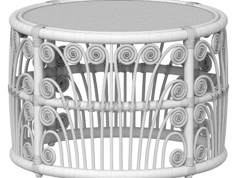 Mesa redonda de bambu preto com tampo de vime Modelo de Impressão 3D