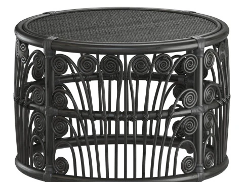 Mesa redonda de bambu preto com tampo de vime Modelo de Impressão 3D