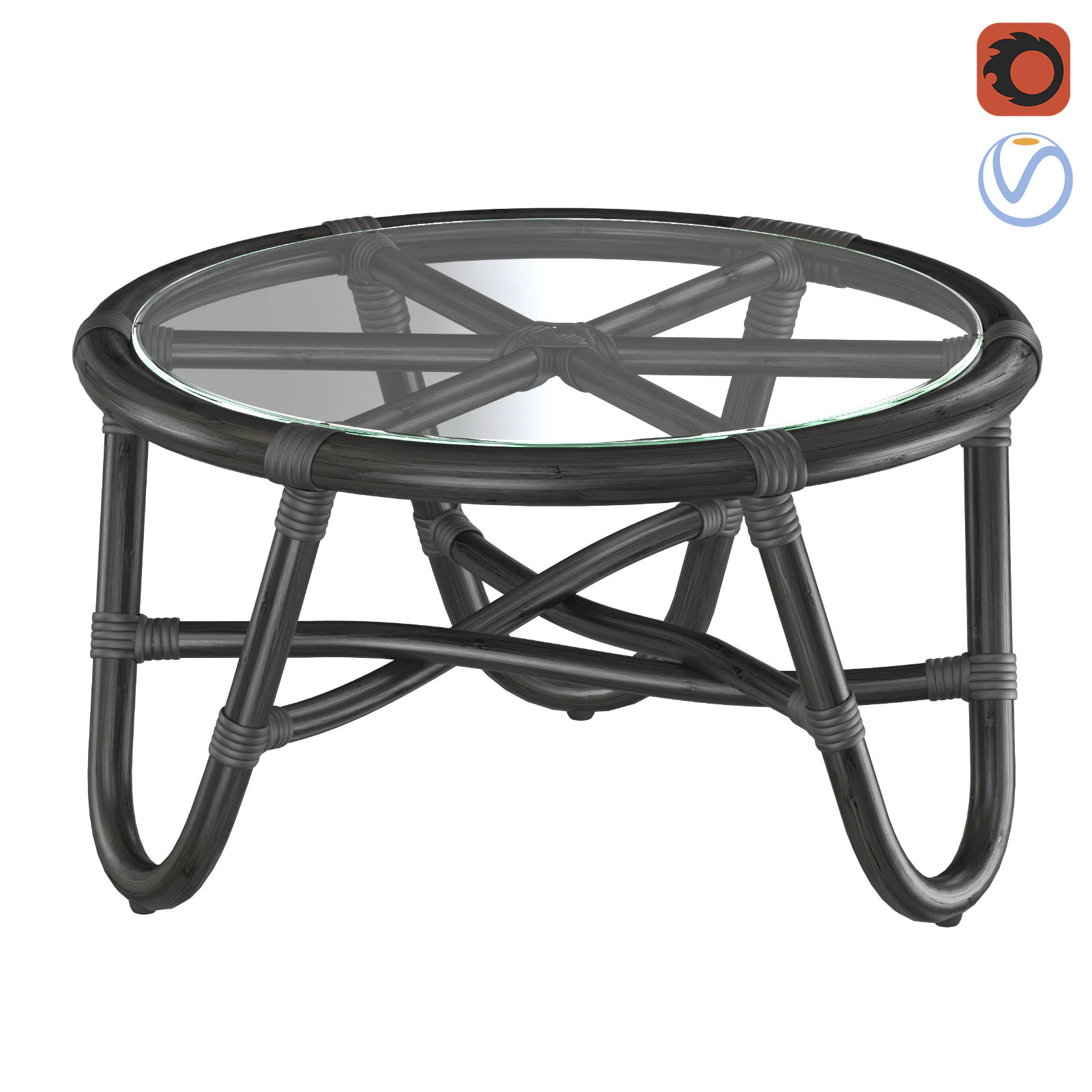 Tavolo rotondo in rattan con gambe curve Modello di stampa 3D .c4d .max .obj .3ds .fbx .stl .blend