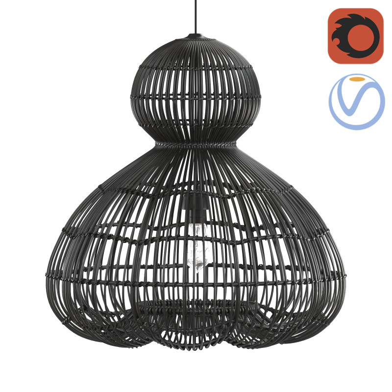 Aurelia Black Pendant Lamp In Rattan 3D Print Model .c4d .max .obj .3ds .fbx .stl .blend