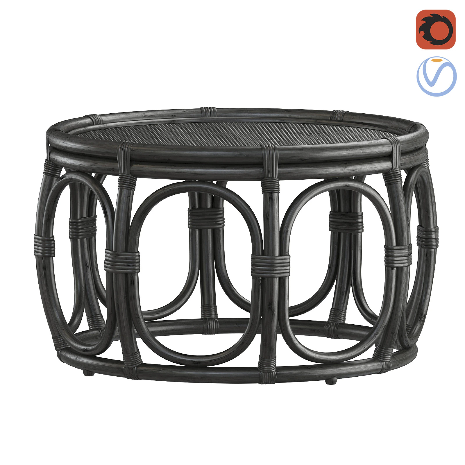 Black Round Wicker rattan bamboo table 3D Model .c4d .max .obj .3ds .fbx .stl .blend 
