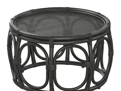 Black Round Wicker rattan bamboo table 3D Model
