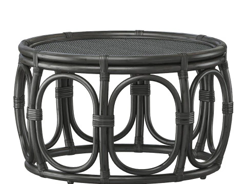 Black Round Wicker rattan bamboo table 3D Model