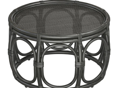 Black Round Wicker rattan bamboo table 3D Model