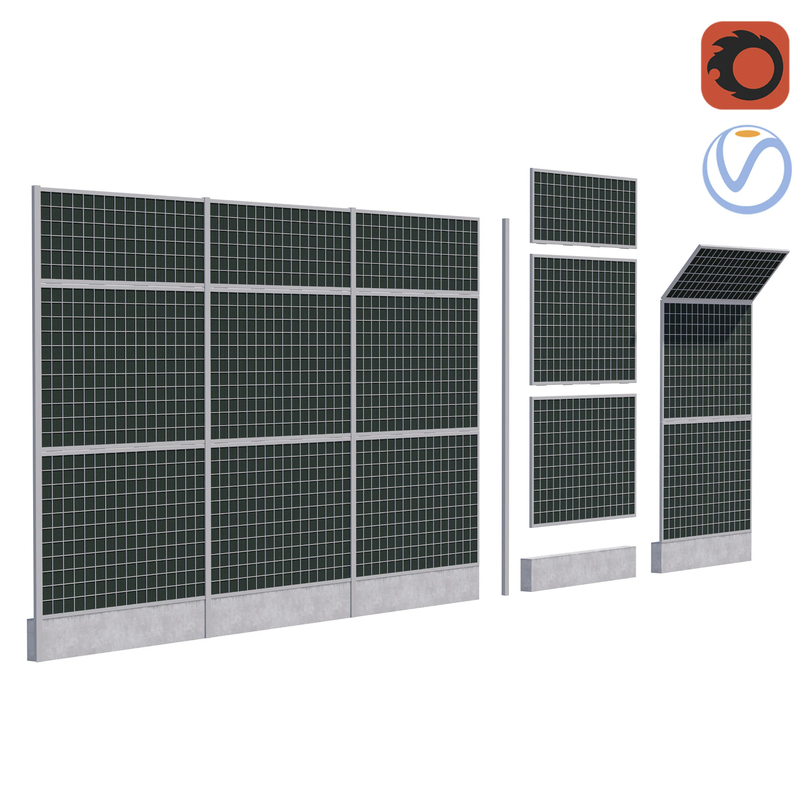 Automobile stradale Barriera di recinzione acustica fonoassorbente Modello di stampa 3D .c4d .max .obj .3ds .fbx .stl .blend