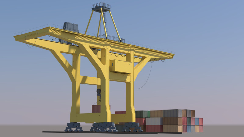 Port Crane and Container Loading Environment 3D Model .c4d .max .obj .3ds .fbx .stl .blend