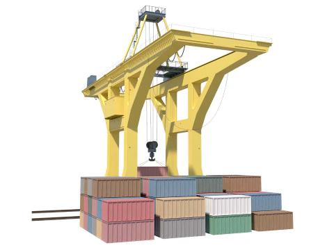 Port Crane and Container Loading Environment 3D Model