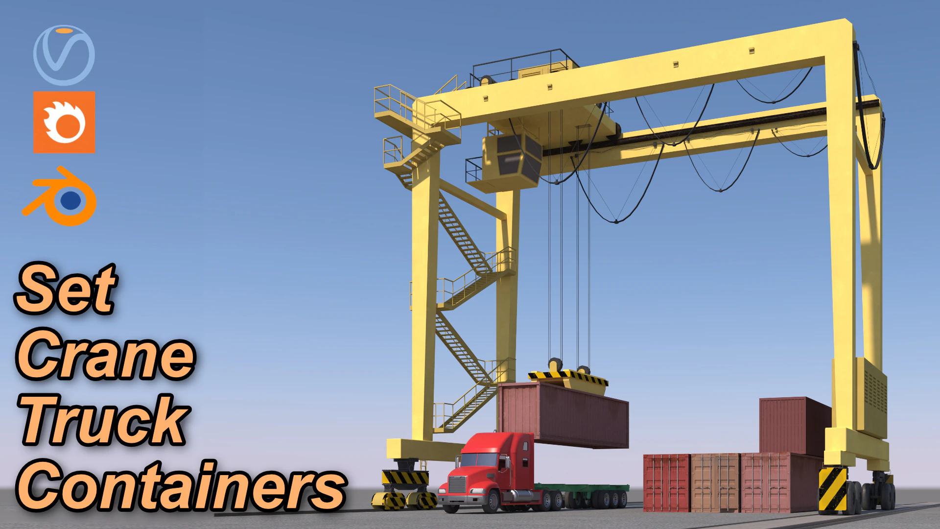 Location scene Crane load container to truck 3D Model .c4d .max .obj .3ds .fbx .stl .blend 