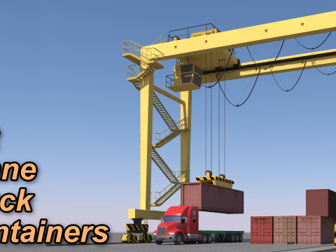 Location scene Crane load container to truck 3D Model