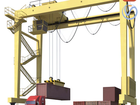 Location scene Crane load container to truck 3D Model