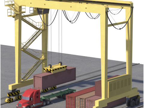Location scene Crane load container to truck 3D 모델