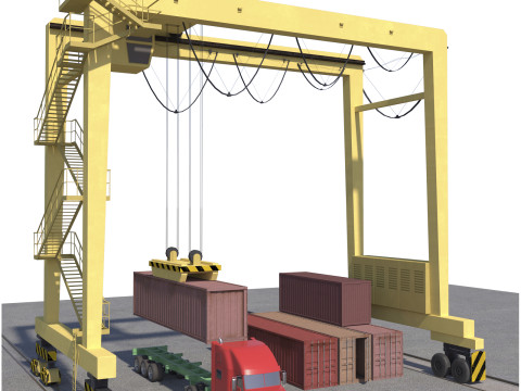Location scene Crane load container to truck 3D 모델