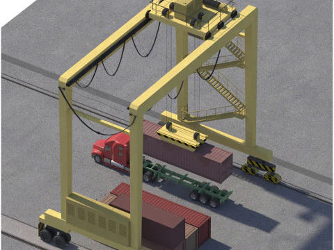 Location scene Crane load container to truck 3D Model