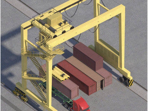 Location scene Crane load container to truck 3D 모델