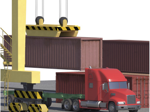 Location scene Crane load container to truck 3D 모델