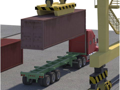 Location scene Crane load container to truck 3D 모델