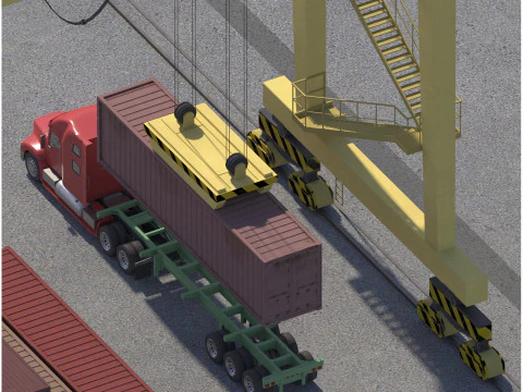 Location scene Crane load container to truck 3D Model