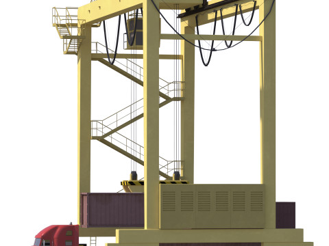 Location scene Crane load container to truck 3D 모델