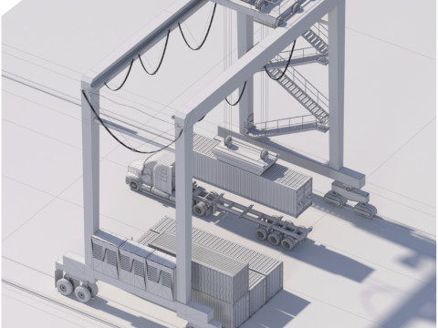 Location scene Crane load container to truck 3D 모델