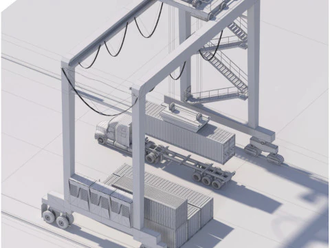 Location scene Crane load container to truck 3D Model