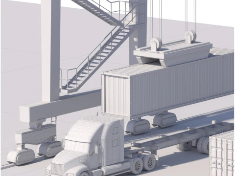 Location scene Crane load container to truck 3D Model
