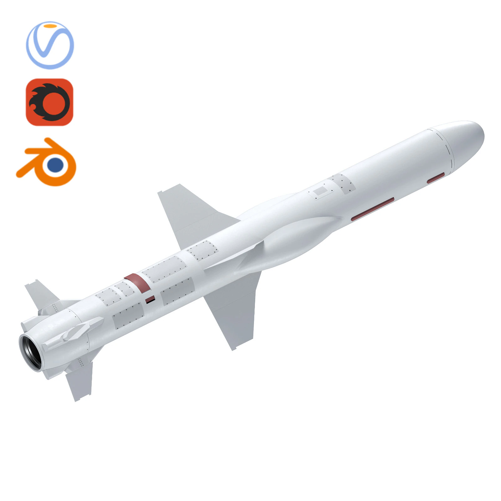 Ukrainian Naval Missile Neptune-D RK360L 3D Model .c4d .max .obj .3ds .fbx .stl .blend