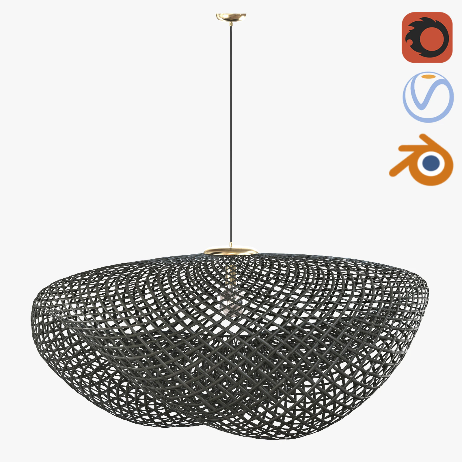 Black Vertigo Bamboo Rattan Pendant Lamp 3D Model .c4d .max .obj .3ds .fbx .stl .blend 