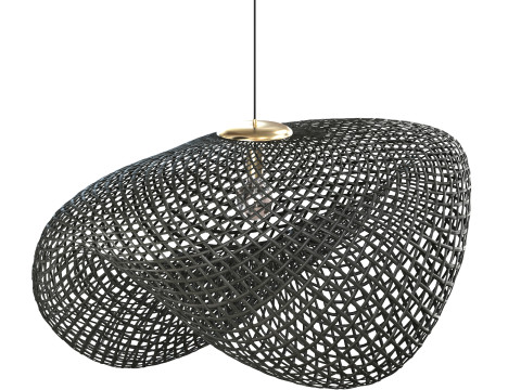 Czarna lampa wisząca Vertigo z rattanu bambusowego Model 3D