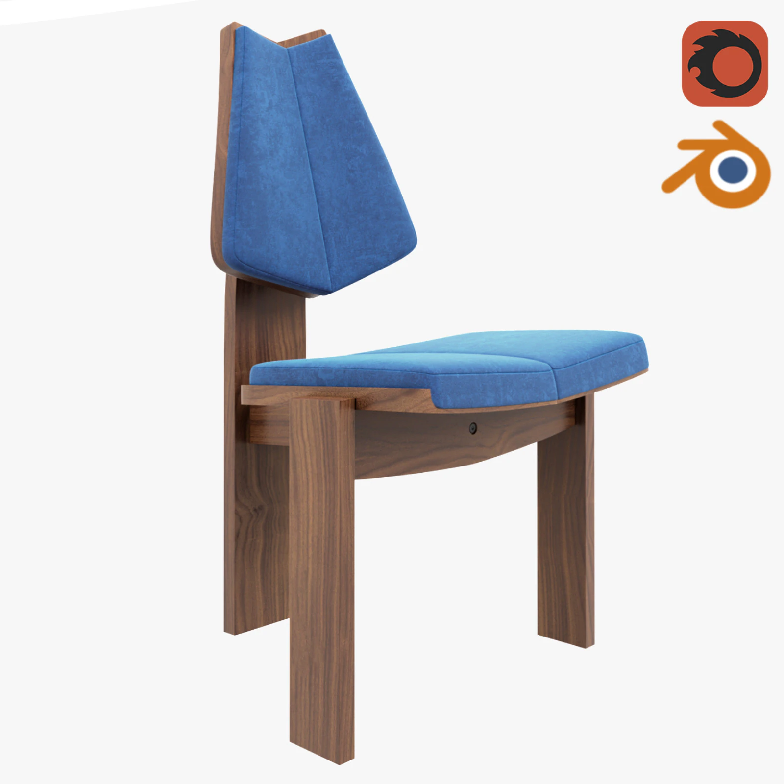 Brutalist Chair Blue Velvet Upholstery 3D Model .c4d .max .obj .3ds .fbx .stl .blend