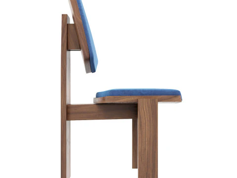 Brutalist Chair Blue Velvet Upholstery 3D Model