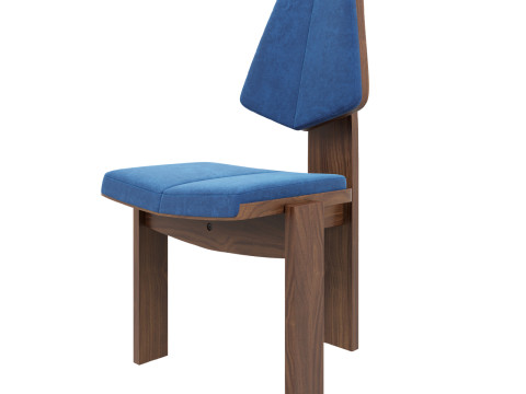 Brutalist stoel blauw fluwelen bekleding 3D Model