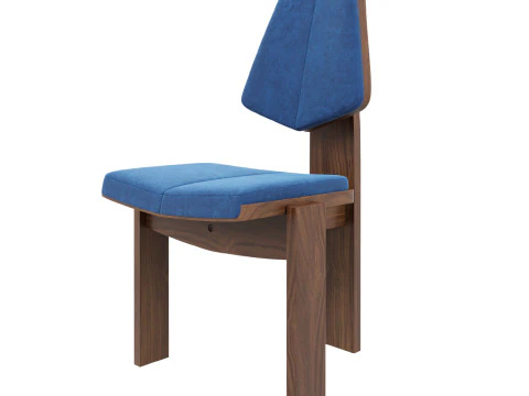 Brutalist Chair Blue Velvet Upholstery 3D Model