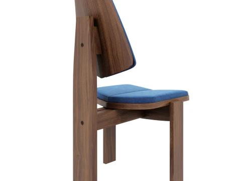 Brutalist Chair Blue Velvet Upholstery 3D Model