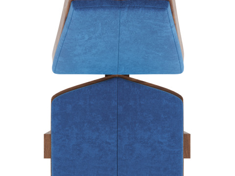 Brutalist stoel blauw fluwelen bekleding 3D Model