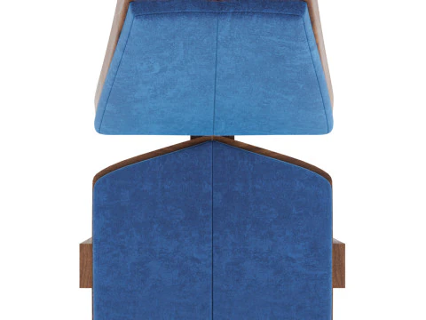 Brutalist Chair Blue Velvet Upholstery 3D Model