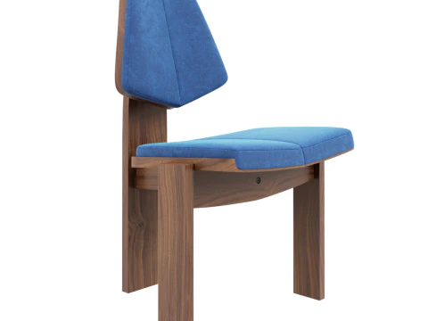 Brutalist Chair Blue Velvet Upholstery 3D Model