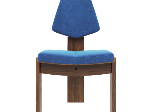 Brutalist stoel blauw fluwelen bekleding 3D Model