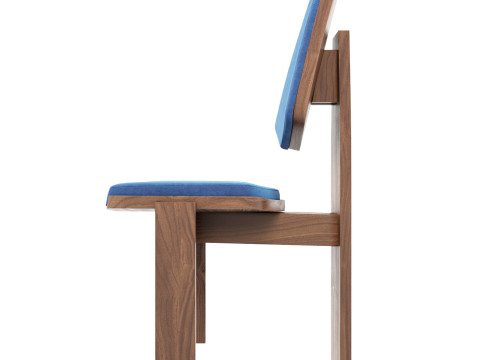 Brutalist stoel blauw fluwelen bekleding 3D Model