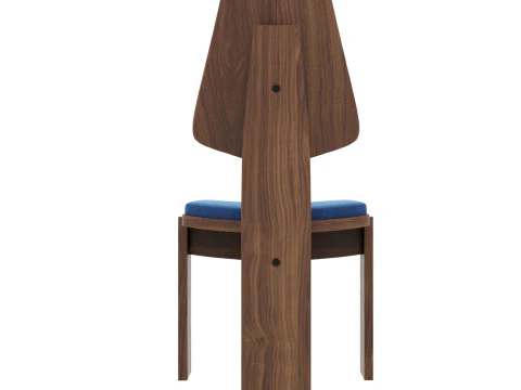 Brutalist Chair Blue Velvet Upholstery 3D Model